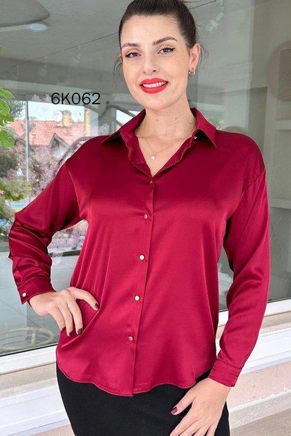 Metal Button Satin Shirt 6K062