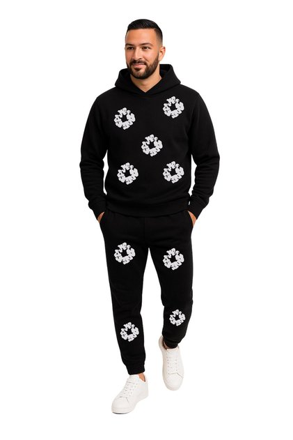 Men's Crew Neck 2 Thread Ribbed Leg Elasticated Tracksuit Set