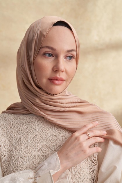Fiori Jacquard Line Pattern Shawl - Dark Beige