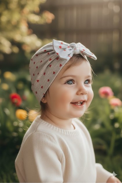 Girl's 100% Cotton Stretchy Combed Cotton Bow Detailed Bonnet Beanie