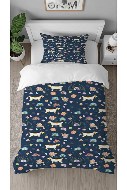 Rainbow Dogs Patterned Digital Printed Single Modern Children's Duvet Cover Set Without Sheets