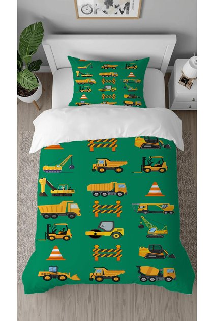 Car Scoop Truck Patterned Digital Printed Design Single Children's Duvet Cover Set Without Sheets