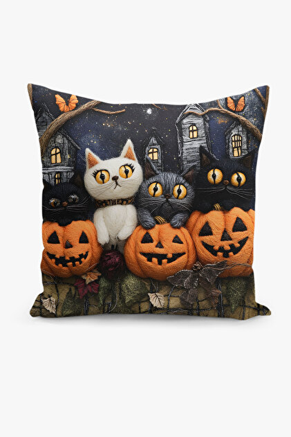 Double-Sided Digital Print Throw Pillow Cover with Felt Craft Look - Halloween Patterned