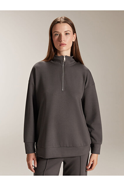 LC Waikiki LCW Comfort Antrasit Dik Yaka Kadın Sweatshirt W5ID83Z8