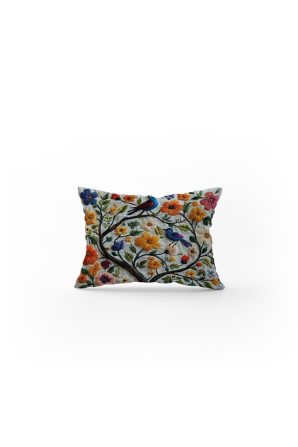 Double Sided Digital Printing Throw Pillow Cover Embroidery Look Bird Pattern