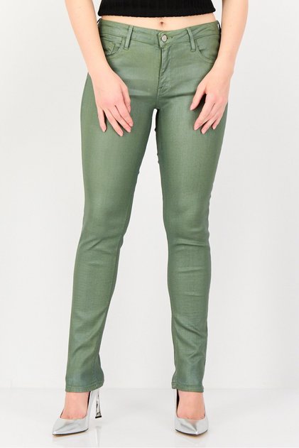 Women Skinny Fit Mid Rise Plain Stretchable Jeans, Green