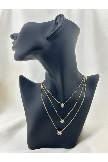 Luxury Stone Heart Drop and Star Multi-Layer Necklace