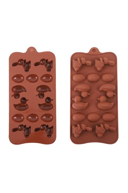 Forma Din Silicon Pentru Bomboane De Ciocolata Sau Jeleu, 4 Iepurasi, 4 Rate si 6 Oua, 20.5x10.3 cm