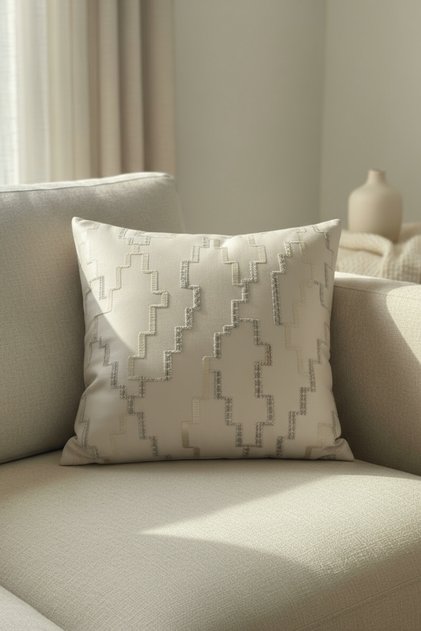 Azura Series Patterned Premium Throw Pillow Cover - Cream