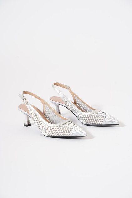 File Stone Women's Evening Dress Heeled Shoes Silver