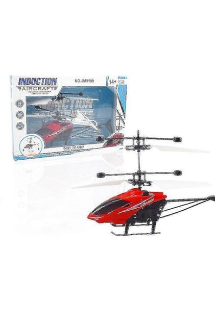Elicopter cu inducție de jucărie, roșu, 30x30cm, încărcare USB, timp de zbor 6-8 minute