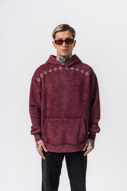 Men's Muse Printed Washable Hooded Oversize Hoodie Burgundy