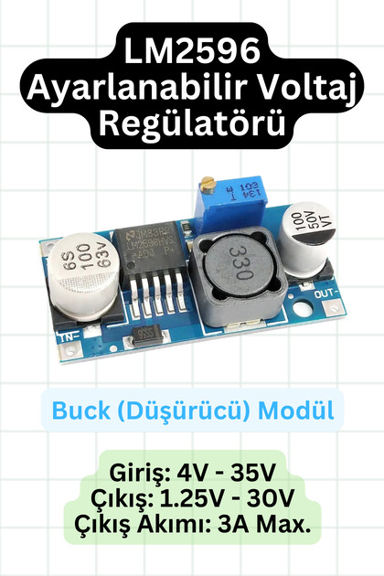 LM2596 Ayarlanabilir DC/DC Voltaj Düşürücü - Step-Down - Gerilim Düşürücü