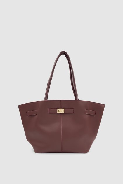 Ferny Belt, Buckle and Stitching Detailed Arm and Shoulder Bag Burgundy