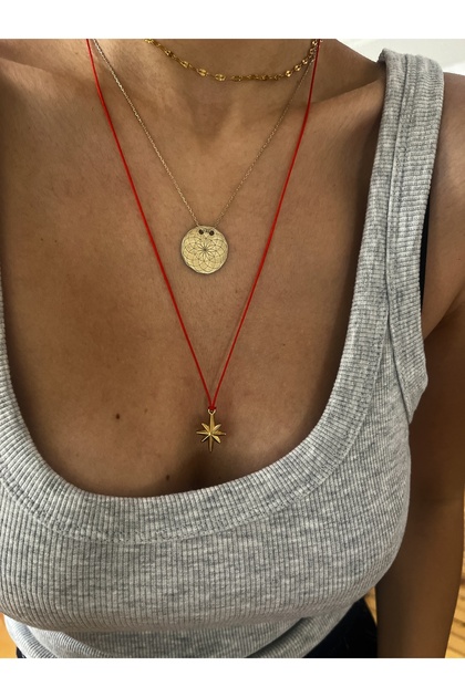 Red Rope Steel Pole Star Necklace
