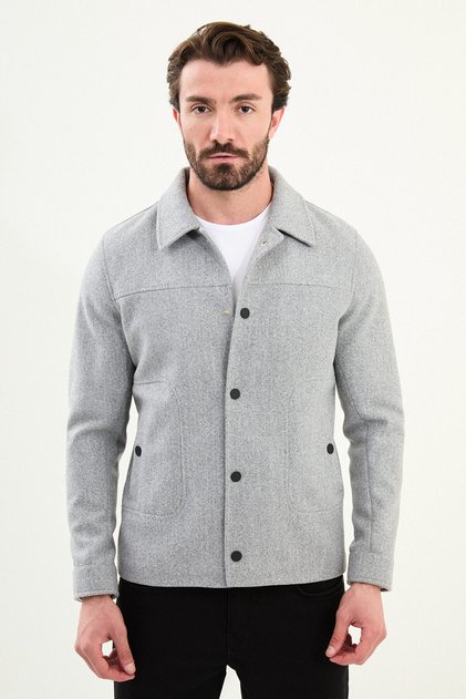 Düz Slim Fit Gömlek Yaka Çıtçıtlı Yandan Cepli Erkek Mont Gri - 39650.25K