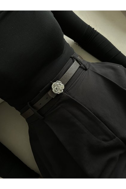 Trace Rose Silver Buckle Model Women's Belt Waist Belt Coat Belt Dress Belt Trouser Belt
