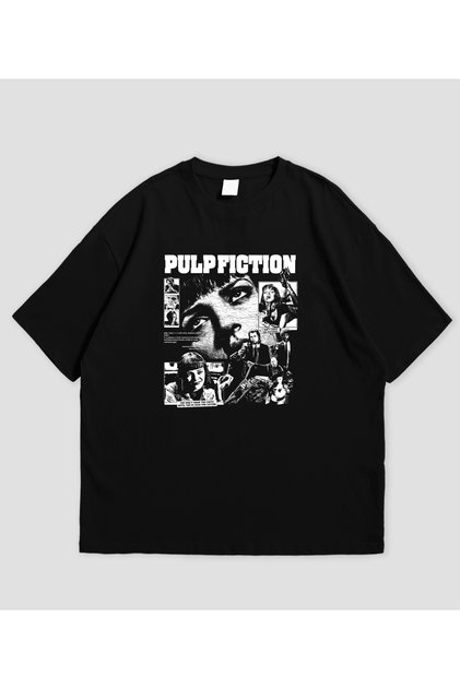 Pulp Fiction Printed Black Oversize T-Shirt Unisex 100% Cotton Crew Neck T-Shirt