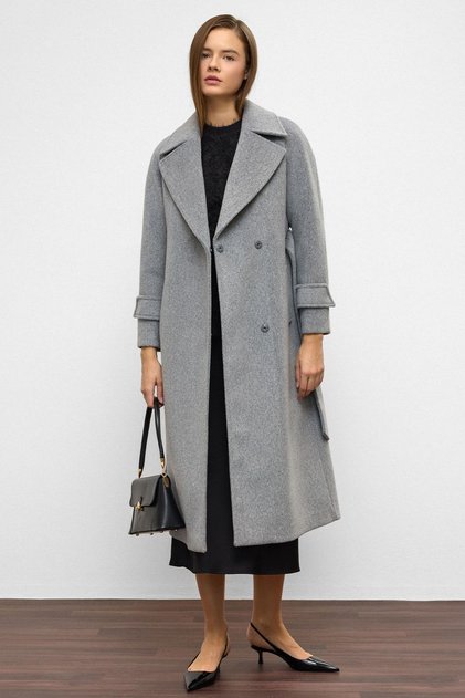 Reglan Sleeve Snap Closure Medium Length Coat Light Gray 3145