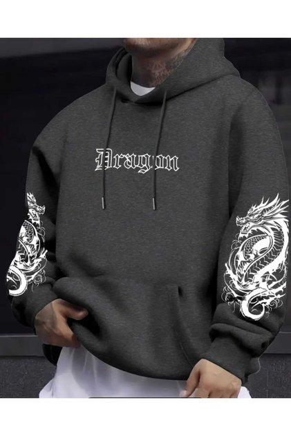 Men's Hoodie with Elegant Chinese Dragon Design