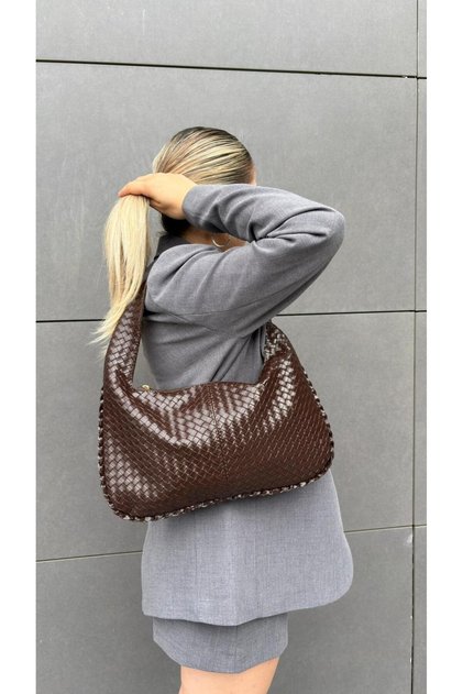 Roman Knitted Textured Faux Leather Large Volume Casual Women's Shoulder Bag (Width 40 cm Length 23 Strap Circumference 46 cm)