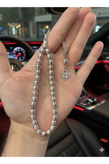 Erkek Küre Kesim Saf Gümüş Kaplama Bilek Boy Hediye Kutu Tesbih