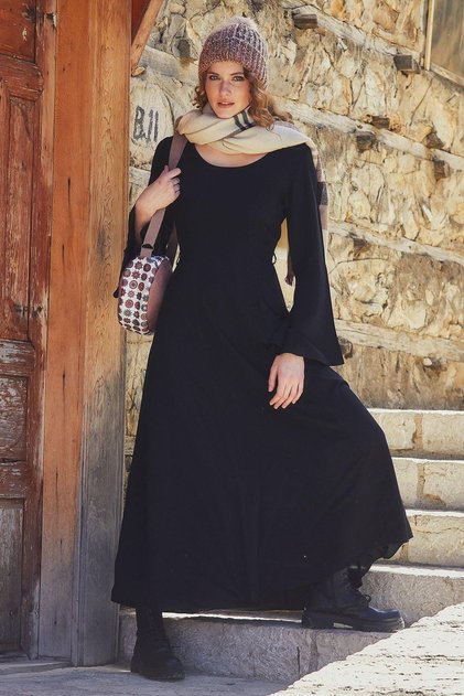 Boat Neck Waist-Tied Spanish Sleeve Women's Dress