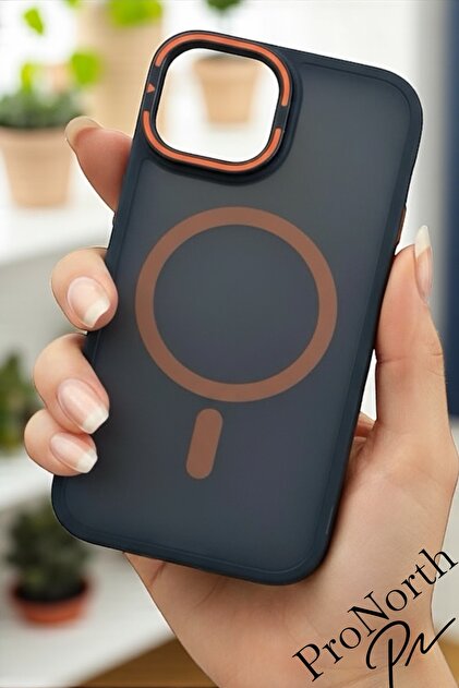 IPhone 14 Uyumlu Kılıf Lens Hediyeli Kablosuz Şarj Destekli Zırh Şeritli Standlı Premium Kapak