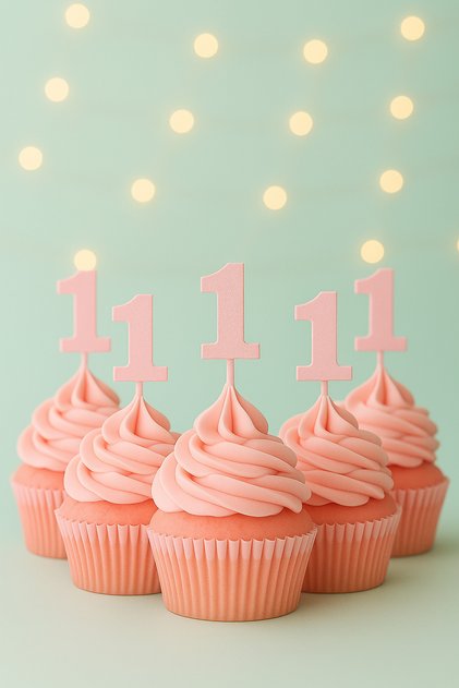 20 ADET Pembe 1 Rakamı Cupcake Kürdanı- Kız Bebek 1 Yaş Doğum Günü Pasta Süsleme Malzemeler