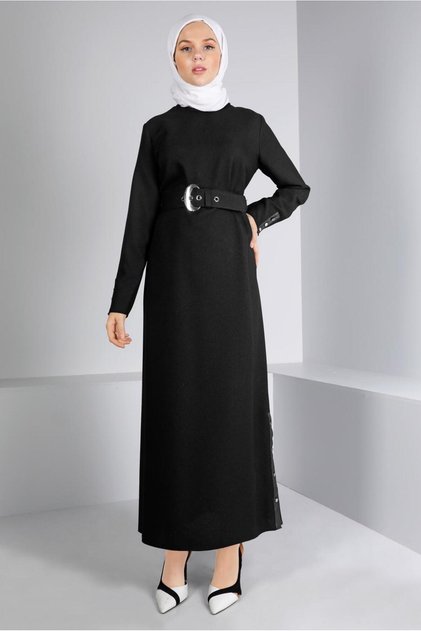 BELTED BUTTON DETAILED DRESS 43383