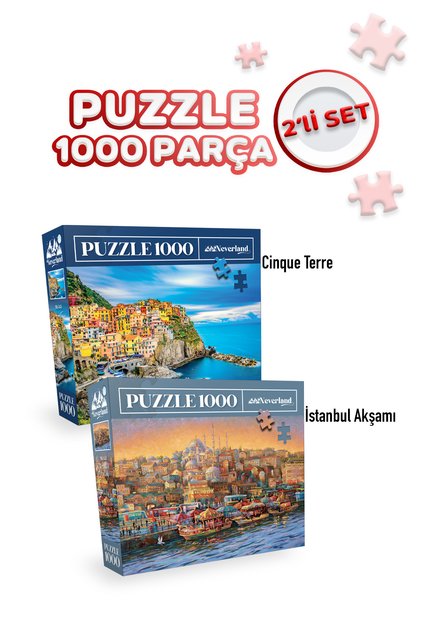 2 Adet 1000 Parça Puzzle - Cinque Terre ve İstanbul Evening