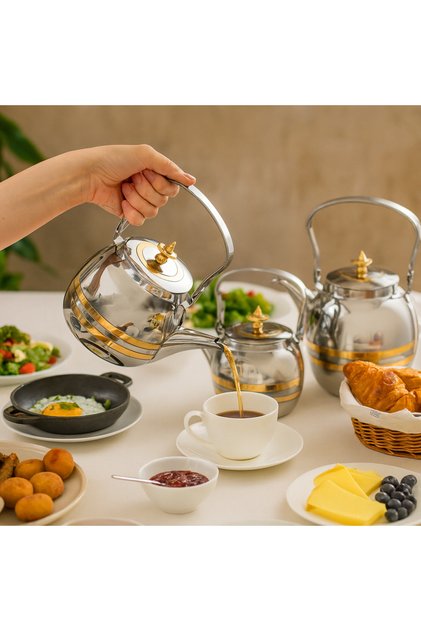 طقم ابريق شاي من الستانلس ستيل، 3 قطع (0.7 لتر + 1 لتر + 1.2 لتر)