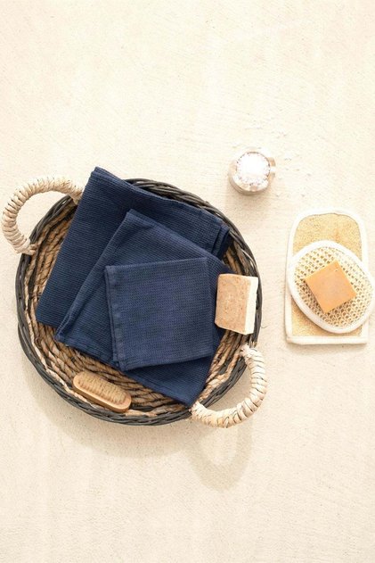 Waffle Mini Honeycomb Textured Towel Navy Blue 50X90 cm