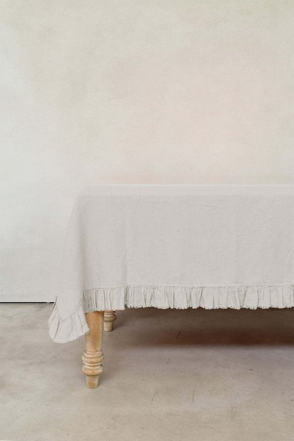 Ruffled Linen Blend Tablecloth Natural 150X320