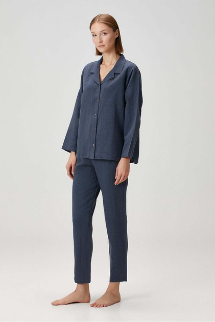 Lino Linen Pajama Pants Navy Blue