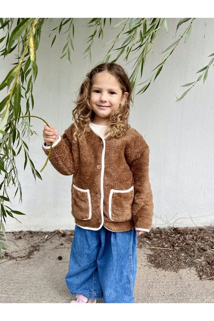Unisex Çocuk Kahverengi Peluş Hırka