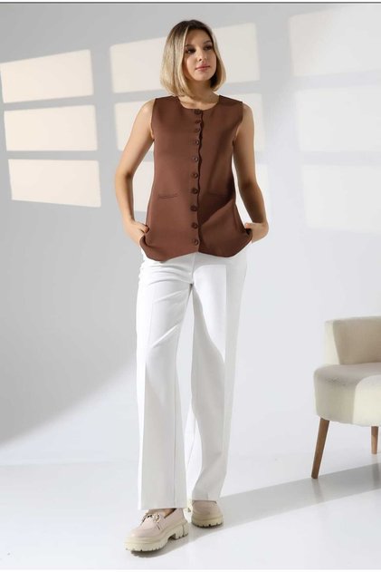 Women's Brown Knitwear Zero Sleeve Long Vest.