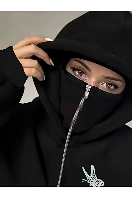 LAND MODA Kar Maskeli Ninja Unisex Sweatshirt Hırka 2iplik kalın