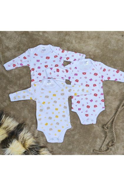 3-Piece Long Sleeve Baby Boys and Girls Bodysuit with Snap Fasteners Cotton Romper