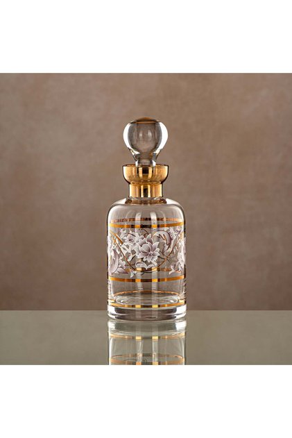 Almarjan Perfume Bottle 29 Tola, Glass, Clear & Golden Pattern (0863 P-ZQDL) - Dehn Oud Bottle