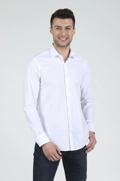 Long Sleeve Slim Fit Basic Filafil Cotton White Classic Men's Shirt