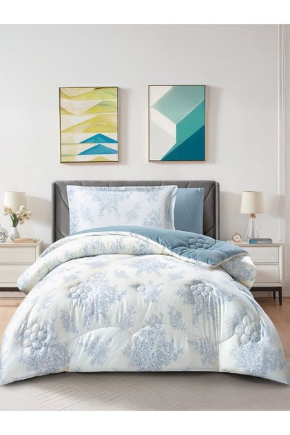 4-Piece Cotton Single Comforter Set 170x230cm – 350 GSM Fill, Elegant Print