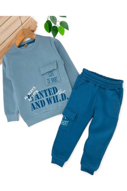 Boys' 3-Strand Sharded Winter Tracksuit Set / 2-10 Years Old / Boys' Sweatshirt, Trackpants