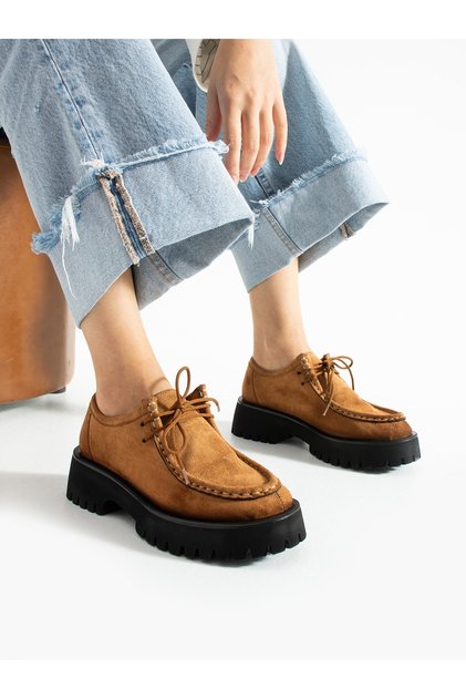 BOSCO Taba Süet Bağcıklı Kadın Loafer
