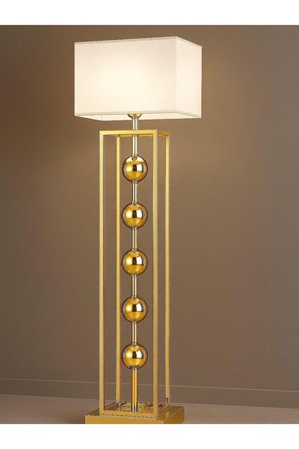 VENÜS GACRUX | MODERN GOLD METAL LAMBADER | BEYAZ GOLD ŞERİT KUMAŞ BAŞLIK | AYAKLI AYDINLATMA(2MM)