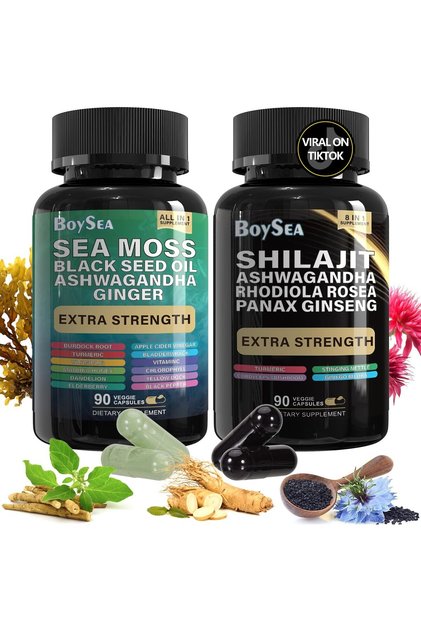 Boysea.Shilajit and Sea Moss Bundle- 90 Count - Sea Moss, Black Seed Oil, Ashwagandha, Ginger & Shil