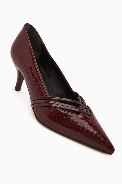 Riyam Burgundy Crocodile Patterned Women's Stiletto Shoes