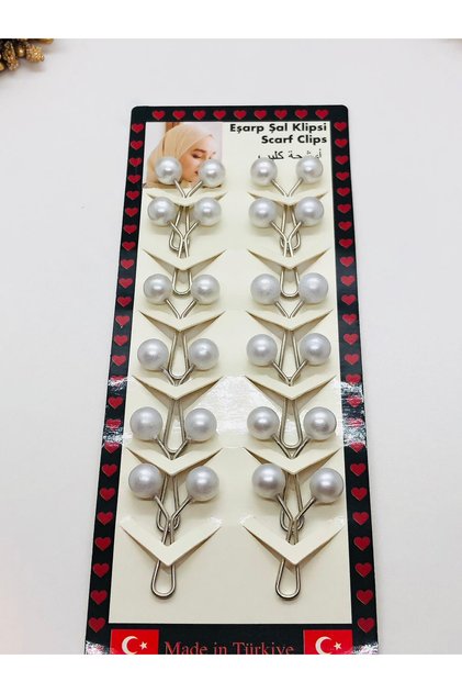 Beyaz İncili Eşarp Klipsi,Eşarp İğnesi 12 Adet