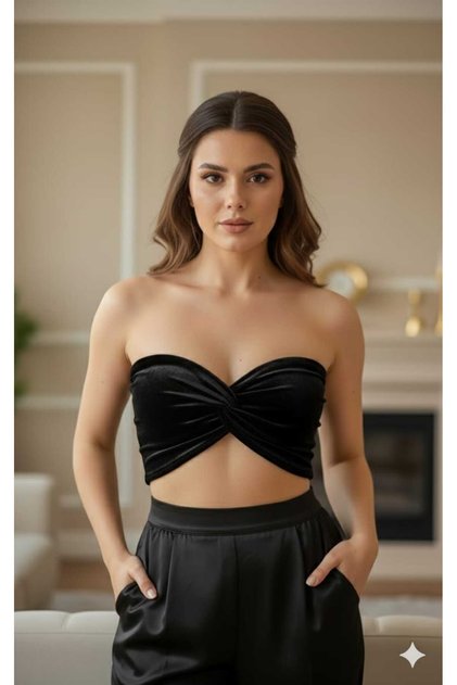 inci parlak kadife bralet büstiyer crop