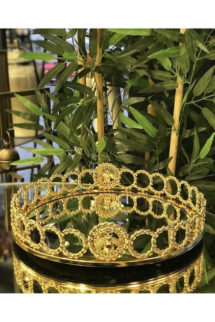 Esterhomedecor Mirrored Round Metal Tray 34cm Gold